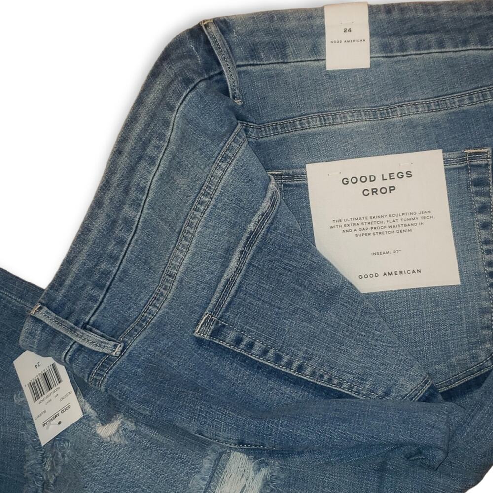 NWT!  Good American Good Legs Crop High Waist ripped busted Sz 24W - Picture 7 of 11